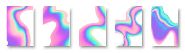 Vector illustration of Set of colorful hologram paper card. Abstract holographic wavy gradient mesh color backgrounds.