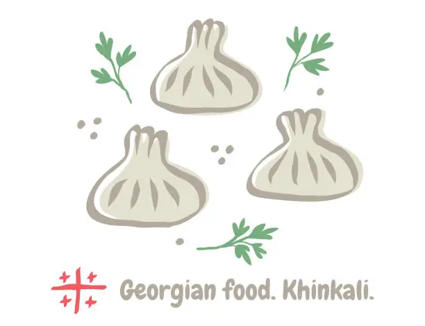 Vector illustration of Vector illustration of Georgian food of khinkali in doodle style. Khinkali, food og Georgia.