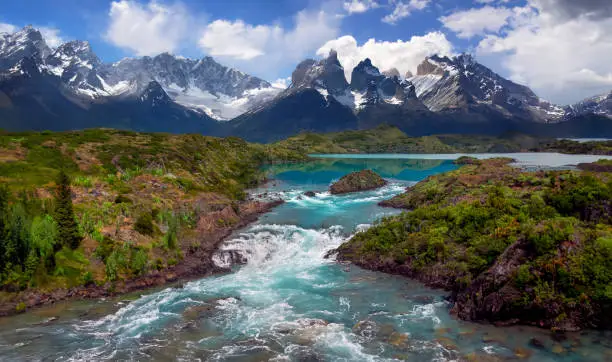 Scenic landscape in Torres Del Paine National Park in Patagonia, southern Chile, South America.