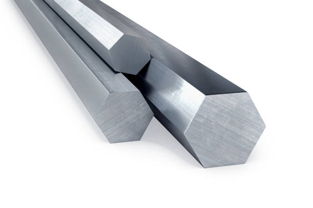 Rolled metal products. Steel hexagon profile. 3d rendering