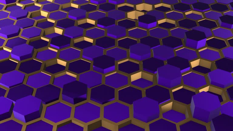 Simple 3d Purple hexagonal geometrical shapes with golden boundary luxury futuristic background