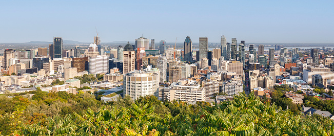 Panoramic view of Montreal from the Kondiaronk belvedere in Mount Royal Park