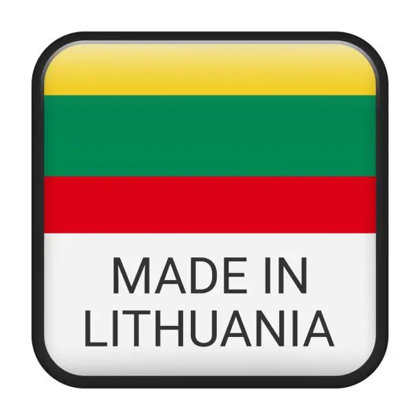 Vector illustration of Made in Lithuania badge vector. Sticker with stars and national flag. Sign isolated on white background.