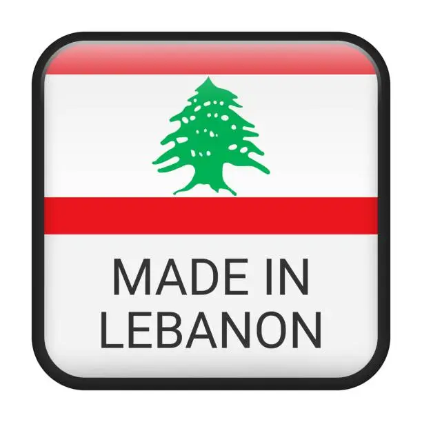 Vector illustration of Made in Lebanon badge vector. Sticker with stars and national flag. Sign isolated on white background.