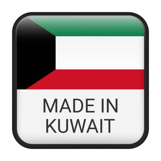 Vector illustration of Made in Kuwait badge vector. Sticker with stars and national flag. Sign isolated on white background.