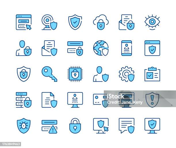 Data Protection Icons Set Vector Line Icons Blue Color Outline Stroke ...