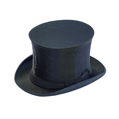 vintage cylinder top hat foldable isolated on white background. side view