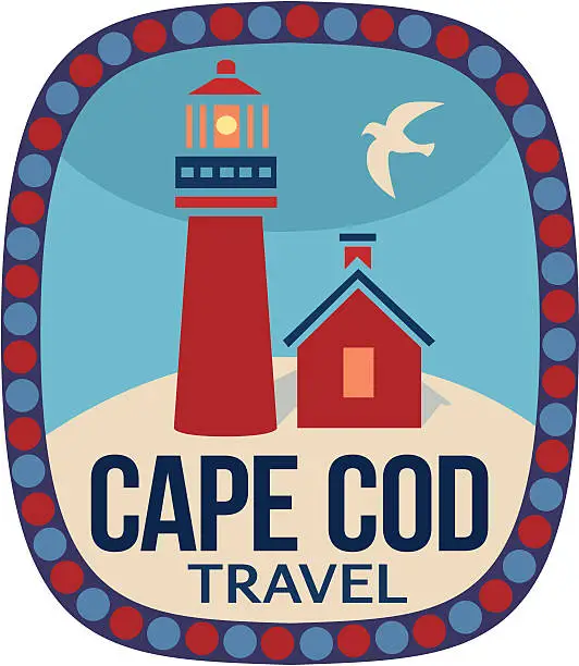 Vector illustration of Cape Cod luggage label or travel sticker