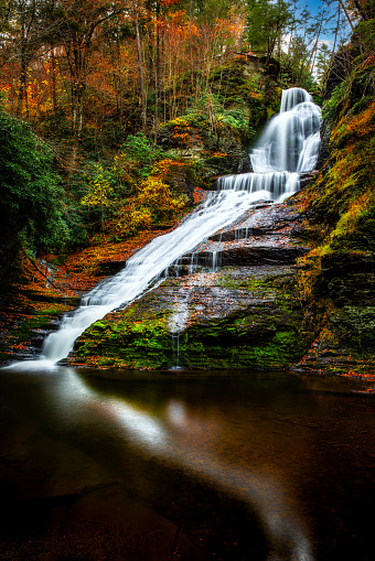 Dingmans Falls in the Poconos, Pennsylvania. With a height of 130 feet, Dingmans Falls is the second highest waterfall in Pennsylvania