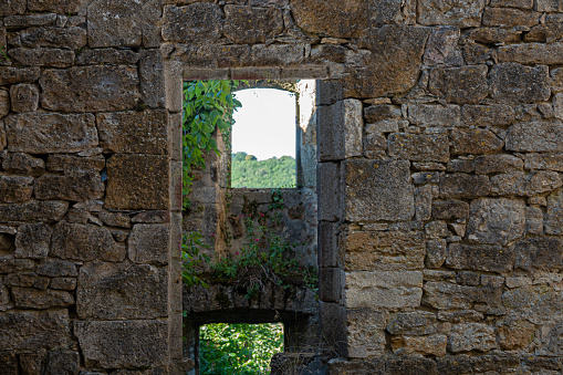 view through windows of old ruines