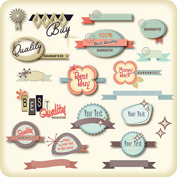 retro-design-labels oder beschilderung - 60s design stock-grafiken, -clipart, -cartoons und -symbole