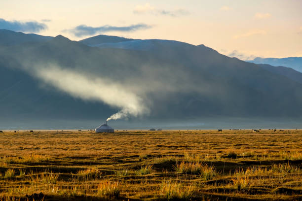 Smoke rising from a nomadic herder's ger