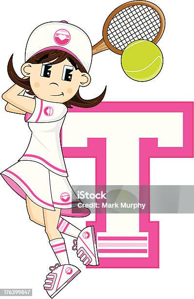 Tennis Ragazza Di Apprendimento Lettera T - Immagini vettoriali stock e altre immagini di Abbigliamento casual - Abbigliamento casual, Abbigliamento sportivo, Adolescente