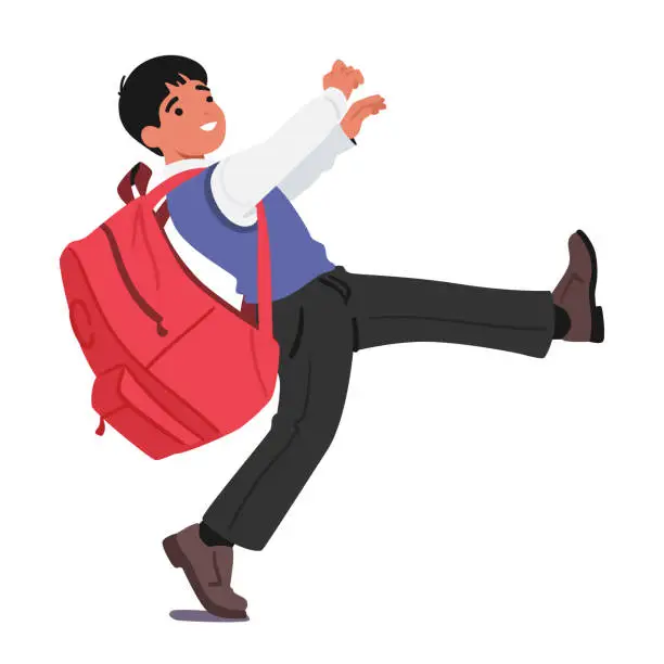 Vector illustration of Schoolboy Strained Under The Weight Of His Colossal Rucksack, Its Bulk Seemingly Twice His Size, Vector Illustration