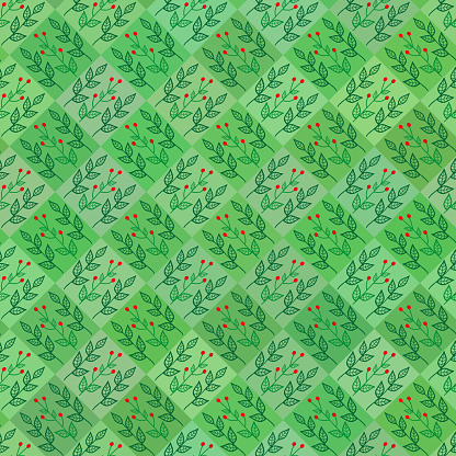 Green squared seamless pattern with herbs.