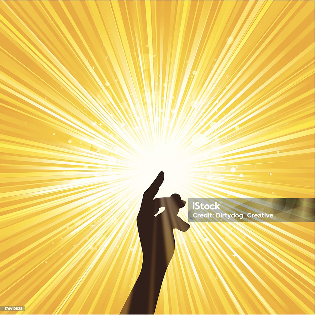 Image of hand spreading yellow light Touching the light. Download includes: Illustrator CS3 • Illustrator 10.0 eps • XLarge hires jpeg • Transparency & blur effects God stock vector