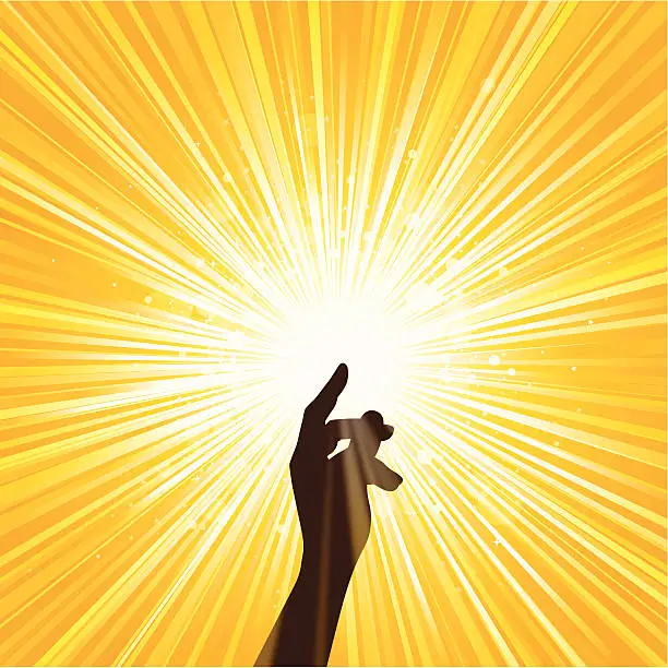 Vector illustration of Image of hand spreading yellow light