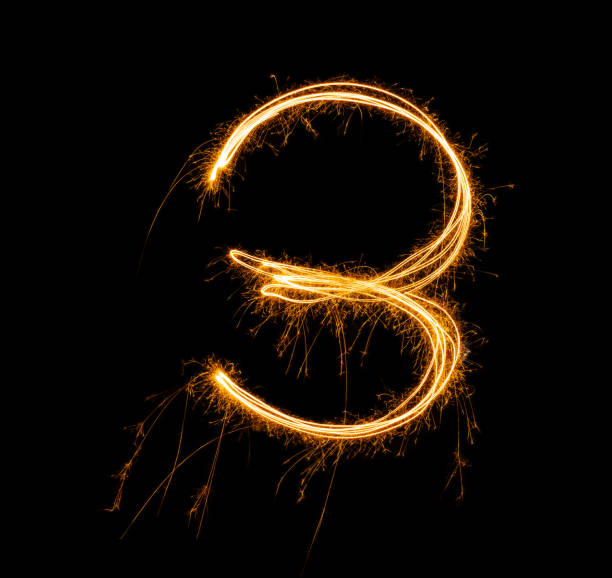 istock Fireworks numbers 3 Burning sparkler Numbers isolated on black background. Sparkler firework light alphabet 3 and number three. Numbers Alphabet of Sparklers 1764117032