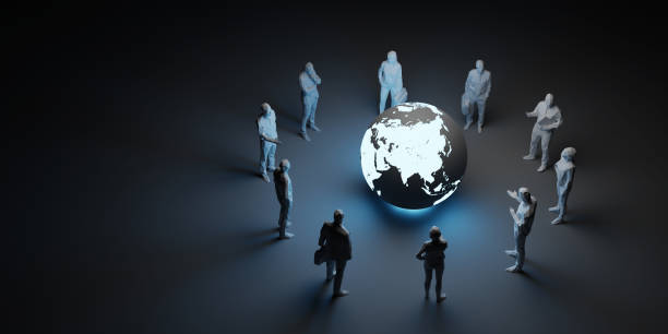 istock Concept background with people around the planet to recruit global talent, 3d rendering 1764153462