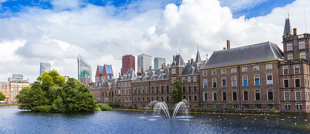 Panorama of the historic parliament building Binnenhof in Den Haag, Netherlands