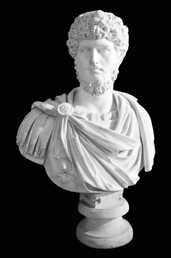 Roman marble statue of black background