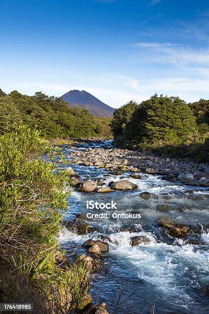 Tongariro River And Volcano North Island New Zealand Stock Photo - Download Image Now