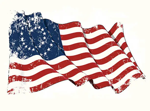 Vector illustration of US Civil War Union -37 Star Medallion- Scratched Flag