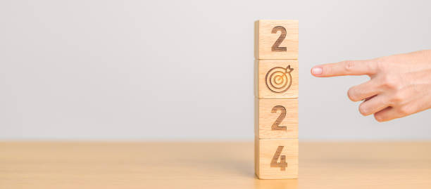 istock 2024 year block with dartboard icon. Goal, Target, Resolution, strategy, plan, Action, mission, motivation, and New Year start concepts 1764219135