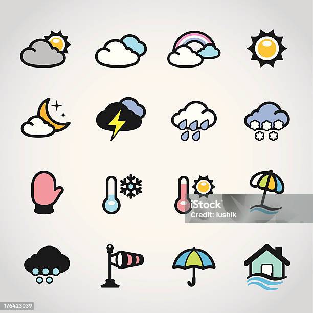 Прогноз Погоды Иконы Fabrico — стоковая векторная графика и другие изображения на тему Буря - Буря, Векторная графика, Ветер