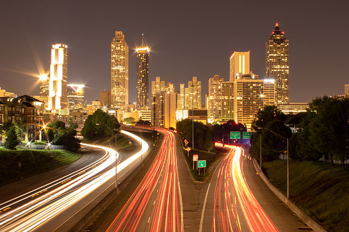Atlanta skyline at night from the Jackson Street Bridge