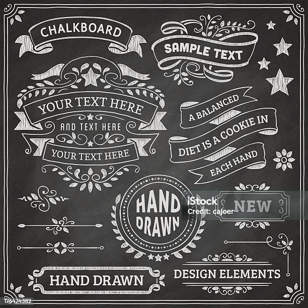 Chalkboard Design Elements Stock Illustration - Download Image Now - Chalkboard - Visual Aid, Chalk - Art Equipment, Border - Frame