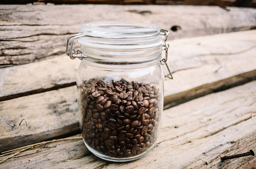 coffee beans in glass jar