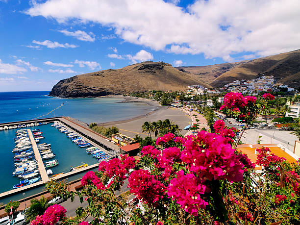 Overlook of beautiful beach from mountain at San Sebastian stock photo