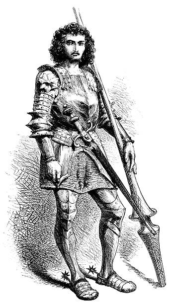 Gaston De Foix Engraving From 1869 Featuring The French Military Commander, Gaston De Foix.  Gaston De Foix Lived From 1489 Until 1512. black knight stock illustrations