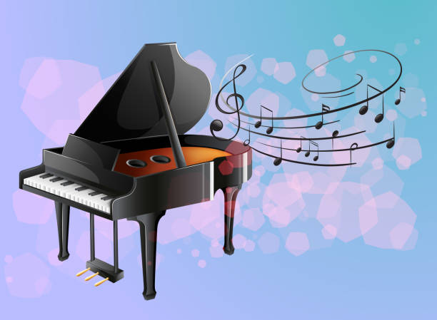 фортепиано и музыкальной ноты - musical staff music piano blue stock illustrations