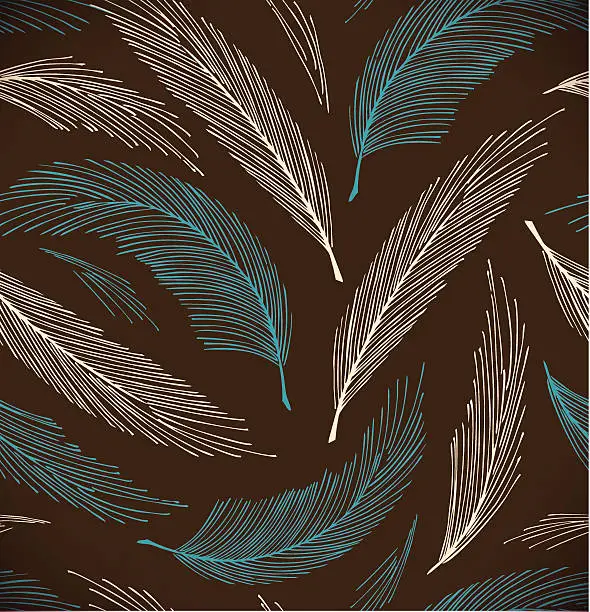 Vector illustration of Turquoise and brown seamless vintage background with plumes