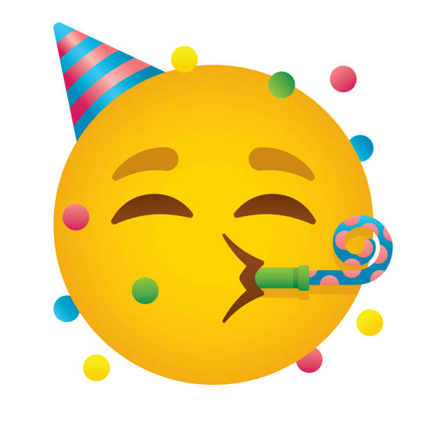 Partying Face Emoji Icon A cute emoticon or ‘emoji’ icon. party hat stock illustrations