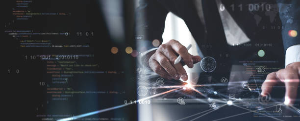 istock Digital marketing, business intelligence. Businessman using computer, global internet network connection, data analysis and management, digital technology, data science, business plan and strategy 1764284990
