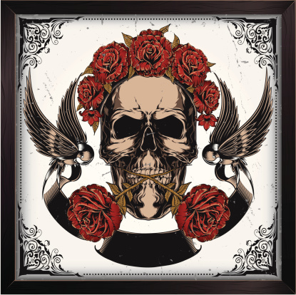 Mexican skull in roses.
