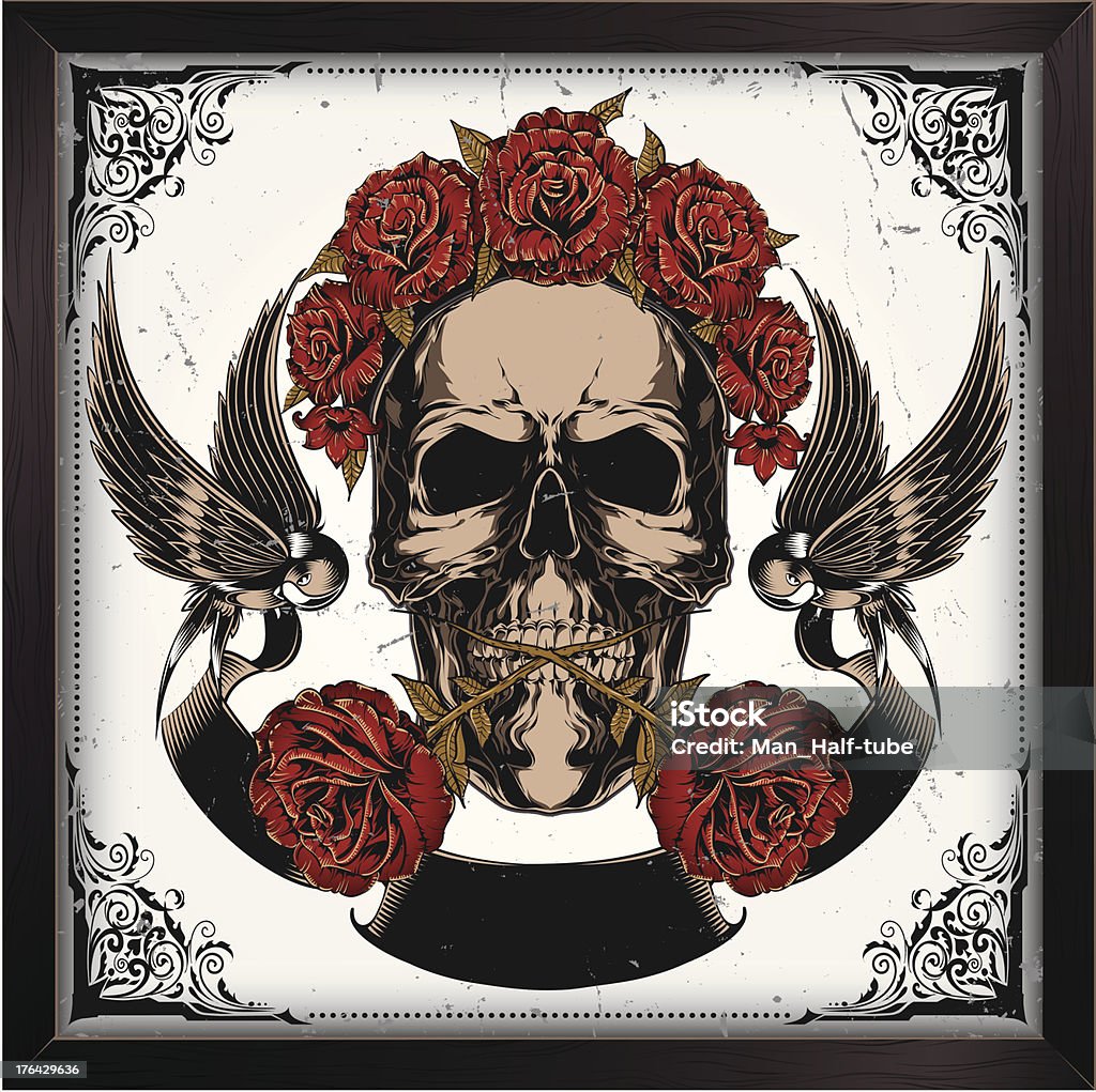 Skull in roses Mexican skull in roses. Rose - Flower stock vector