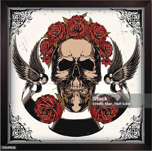 Skull In Roses Stock Illustration - Download Image Now - Rose - Flower, Skull, Tattoo