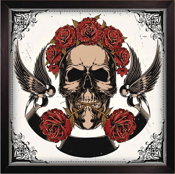 Vector illustration of Skull in roses