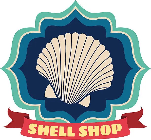 Vector illustration of shell shop luggage label or travel sticker