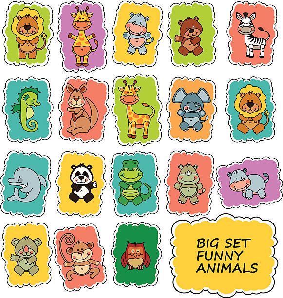 zestaw ilustracja wektorowa śmieszne kreskówka zwierząt - animal doodle bear kangaroo stock illustrations
