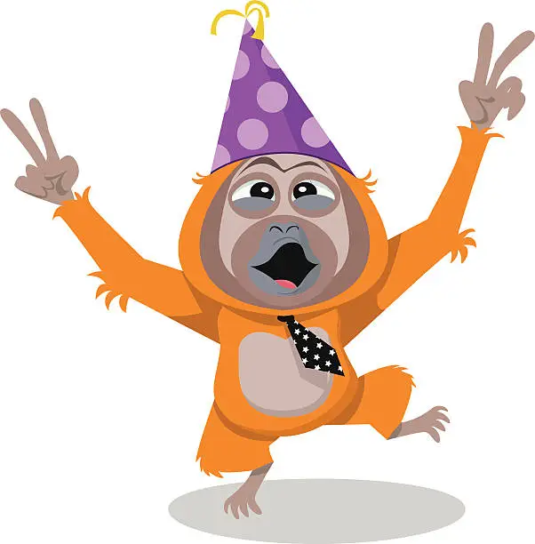 Vector illustration of Monkey With a Party Hat Dancing