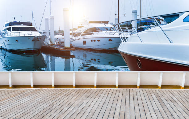 istock Background of pier with yachts and wood platform 1764314793
