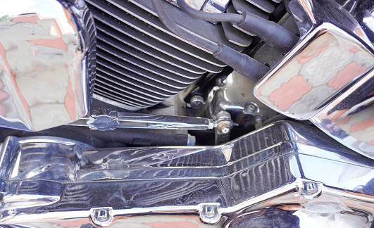 Powerful motorcycle exhaust pipes  closeup