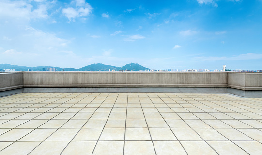 Empty floor tiles platform and outdoor natural landscape