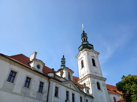 Tower of Strahov monastery in Prague city, Czech Republic.