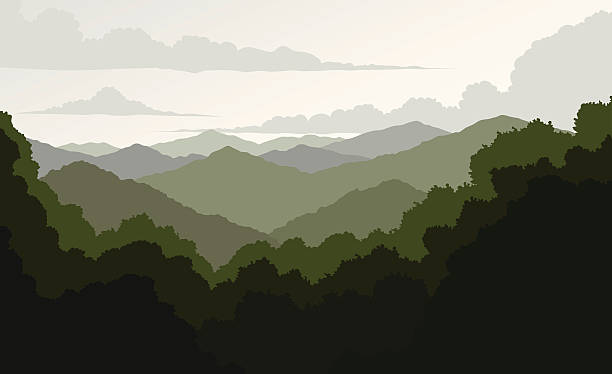 Blue Ridge Mountains Illustration of a mountain landscape. Shows a view of the rolling Blue Ridge Mountains fading in the distance. blue ridge parkway stock illustrations